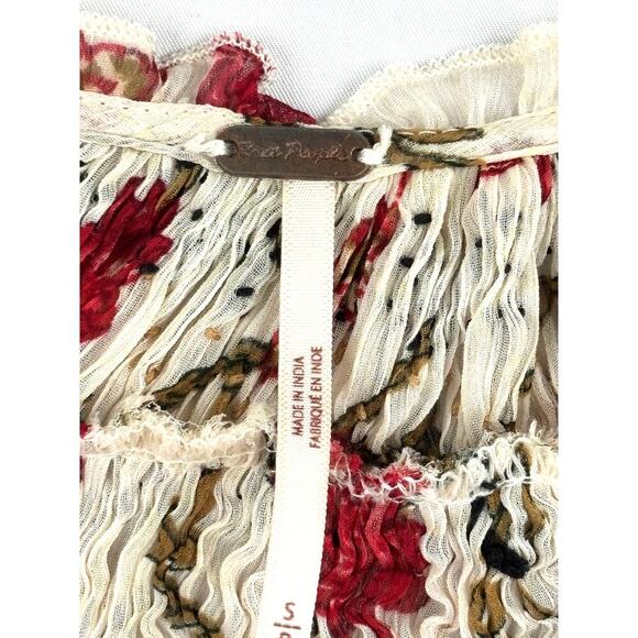 Free People Floral Ruffle Tunic Top Flounce Sleeve Boho Kara SMALL - Picture 7 of 11